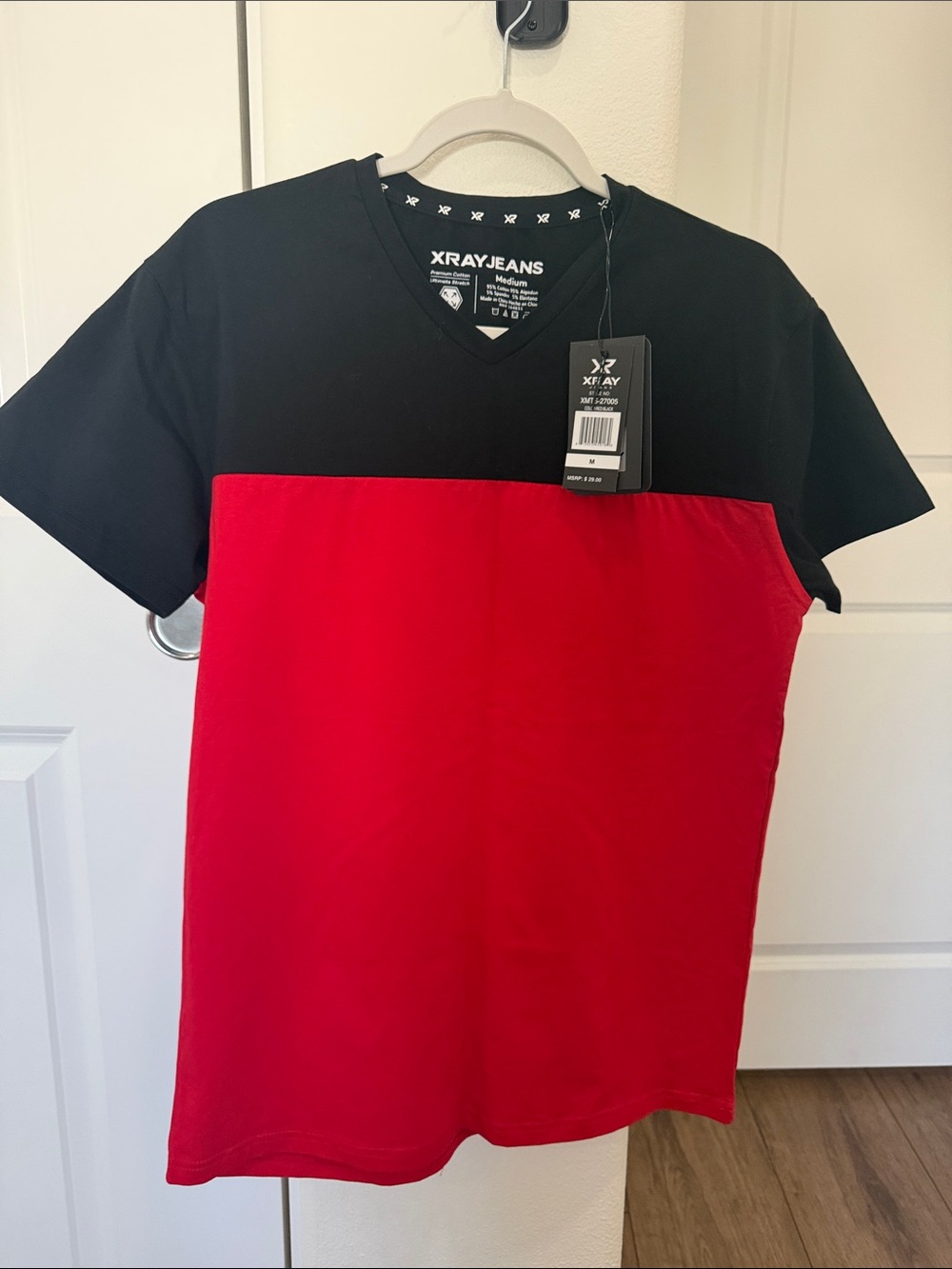 NWT Men’s Black and Red Colorblock V-Neck Shirt